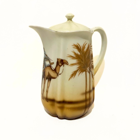 Antique Handmade Cocoa Pot - Camel and Palm Tree Design - Picture 1 of 11